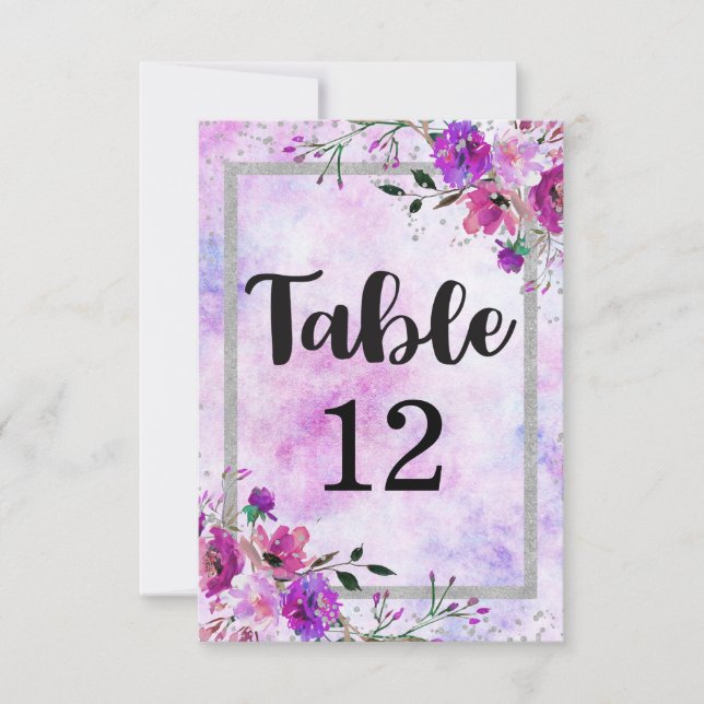 Purple Floral & Silver Table Number Seating Chart (Front)