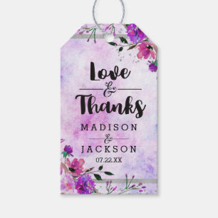 Purple Floral & Silver Wedding Love & Thanks Gift Tags
