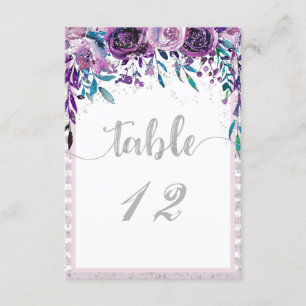 Purple Floral & Silver Wedding Table Numbers