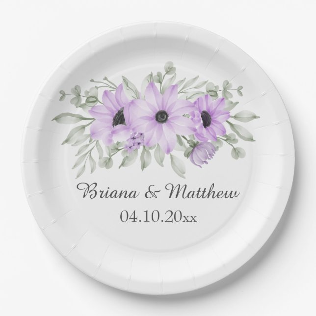 Purple Floral Simple Elegant Paper Plate (Front)