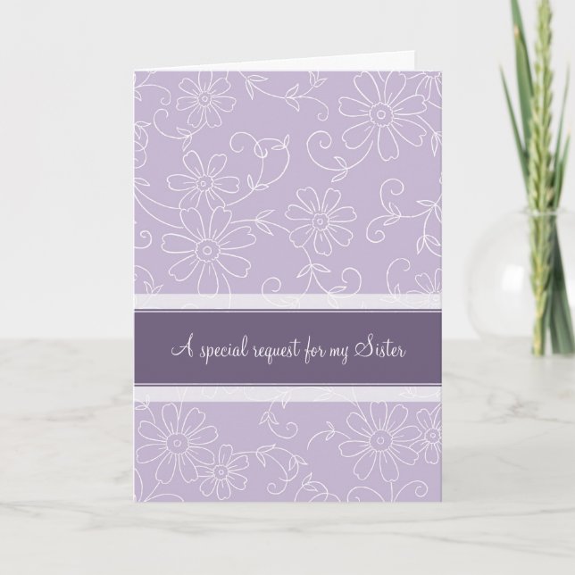 Purple Floral Sister Maid of Honour Invitation (Front)