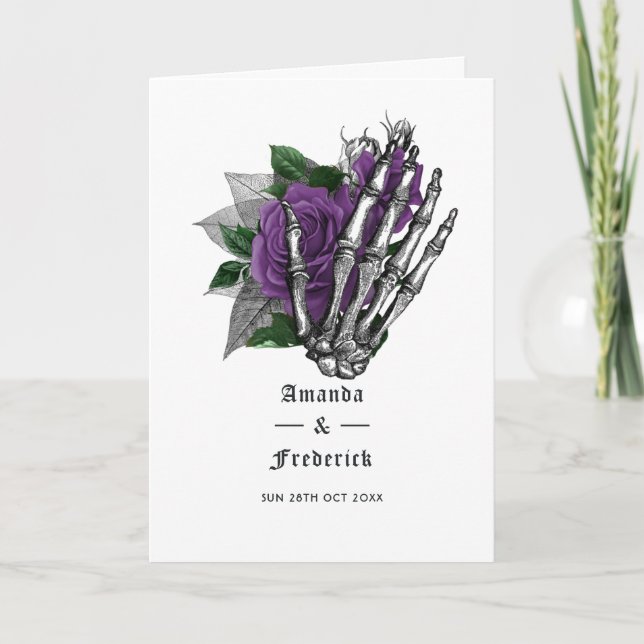 Purple Floral Skeleton Gothic Wedding Program (Front)