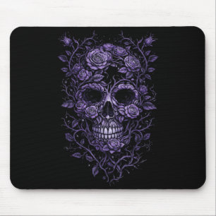 Purple Floral Skull Gothic Goth Girl Dark Mouse Pad