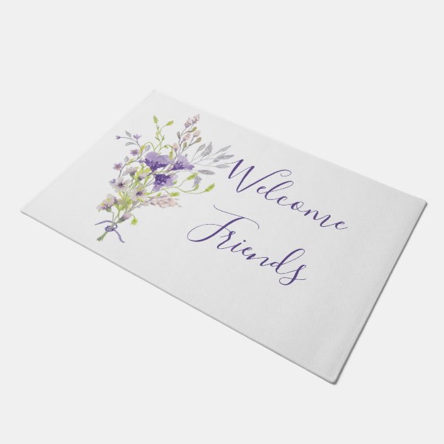 Purple floral spray custom  doormat (Angled)