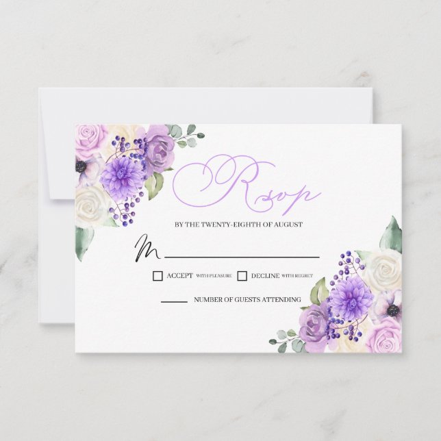 Purple Floral Spring Wedding RSVP Enclosure Card (Front)