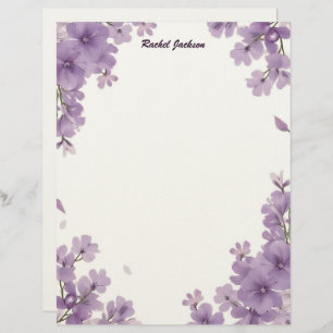 Purple Floral Stationery Paper Custom Letterhead