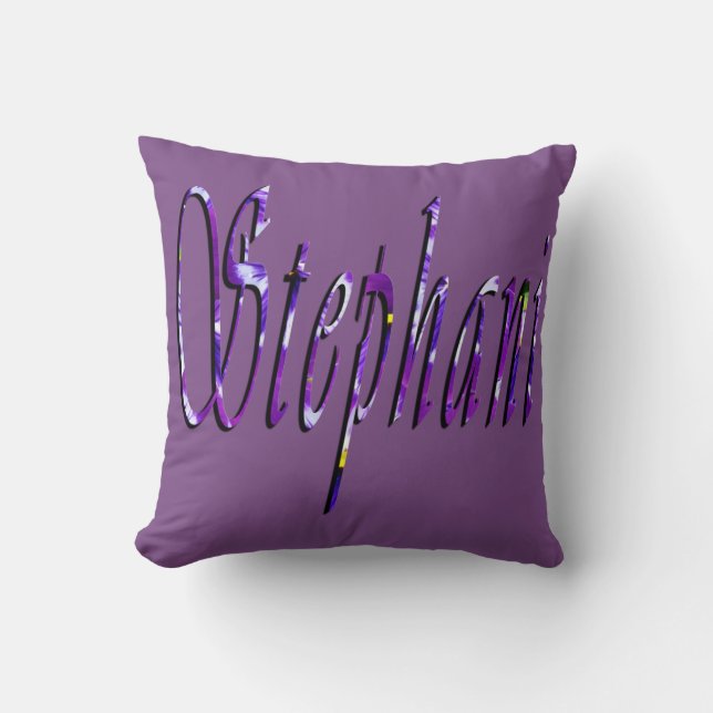 Purple Floral Stephani Name, Cushion (Front)