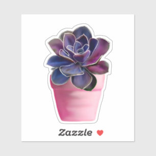 Purple Floral Sticker in Pink Flower Pot