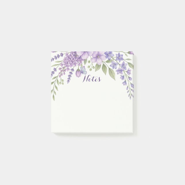 Purple Floral Sticky Notes, Lavender Memo Pad Post-it Notes (Front)