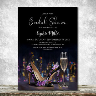 Purple Floral Stiletto Shoes Bridal Shower Invitation