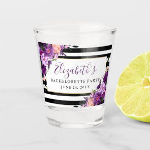 Purple Floral Striped Bachelorette Party Shot Glass