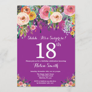 Purple Floral Surprise 18th Birthday Invitation