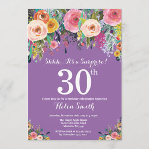 Purple Floral Surprise 30th Birthday Invitation