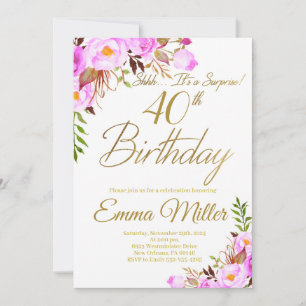 Purple Floral Surprise 40th Birthday Party Invitation