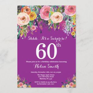 Purple Floral Surprise 60th Birthday Invitation