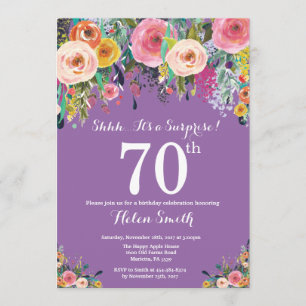 Purple Floral Surprise 70th Birthday Invitation