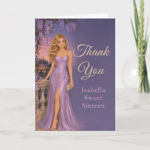 Purple Floral Sweet Sixteen Thank You Card