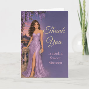 Purple Floral Sweet Sixteen Thank You Card