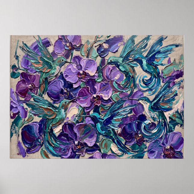Purple Floral Swirl Abstract Poster (Front)