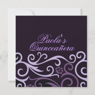 Purple Floral Swirl Quinceañera Invitation