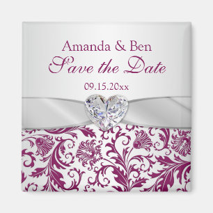 Purple floral swirls damask Save the Date Magnet