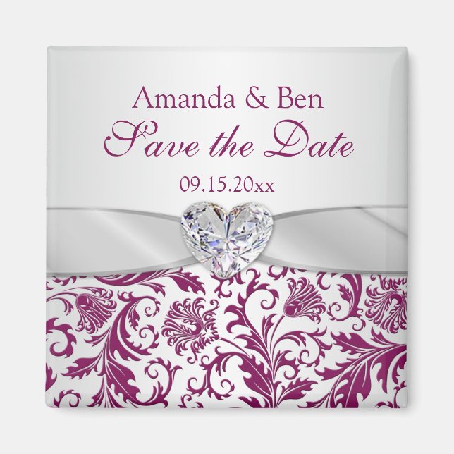 Purple floral swirls damask Save the Date Magnet (Front)