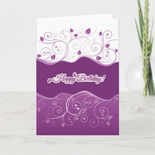Purple floral swirls happy birthday card for girl