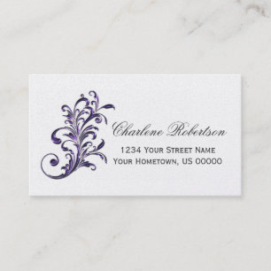 Purple Floral Swirls on Silver Business Card