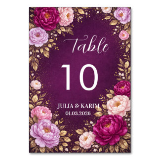 Purple Floral Table Number Cards Wedding Reception