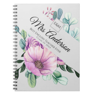 Purple Floral TEACHER Gift - Add Name Class Year Notebook