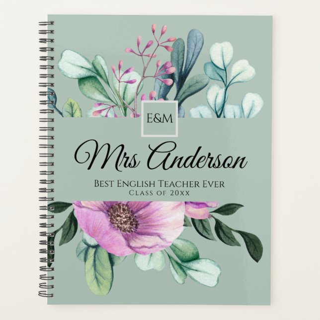 Purple Floral TEACHER Gift - Add Name Class Year Planner (Front)