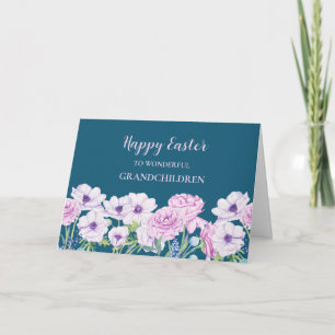 Purple Floral Teacher Happy Grandchildren Holiday Card