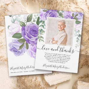 Purple Floral Thank You Bereavement Photo Card