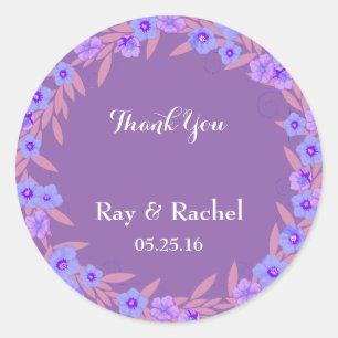 Purple floral Thank You Classic Round Sticker