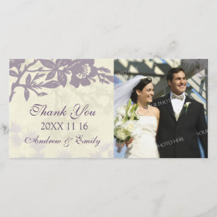Purple Floral Thank You Wedding Photo Cards