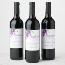 Purple Floral Theme Thank You Wine Bottle Stickers