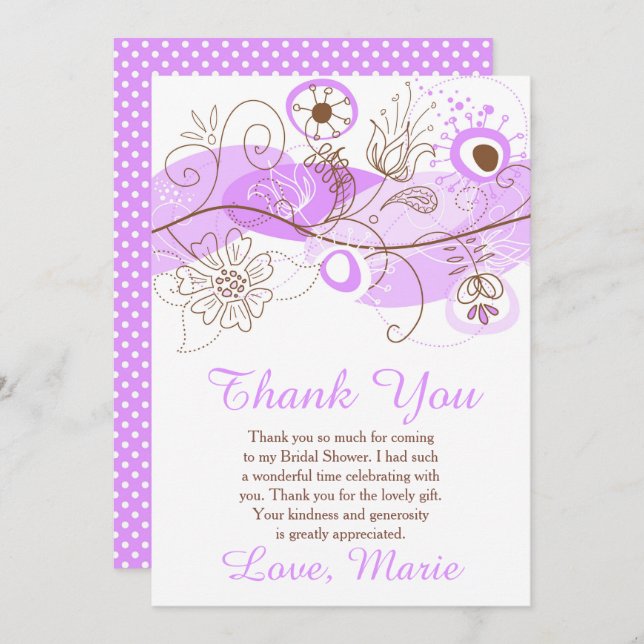 Purple Floral Twist Bridal Shower Thank You Card (Front/Back)