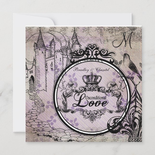 Purple Floral Unconditional Love Wedding Invite (Front)
