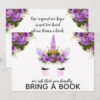 Purple Floral Unicorn Princess Bring A Book Invitation