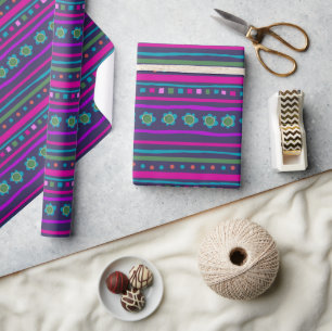 Purple Floral Unique Fun Colourful Stripe Pattern  Wrapping Paper