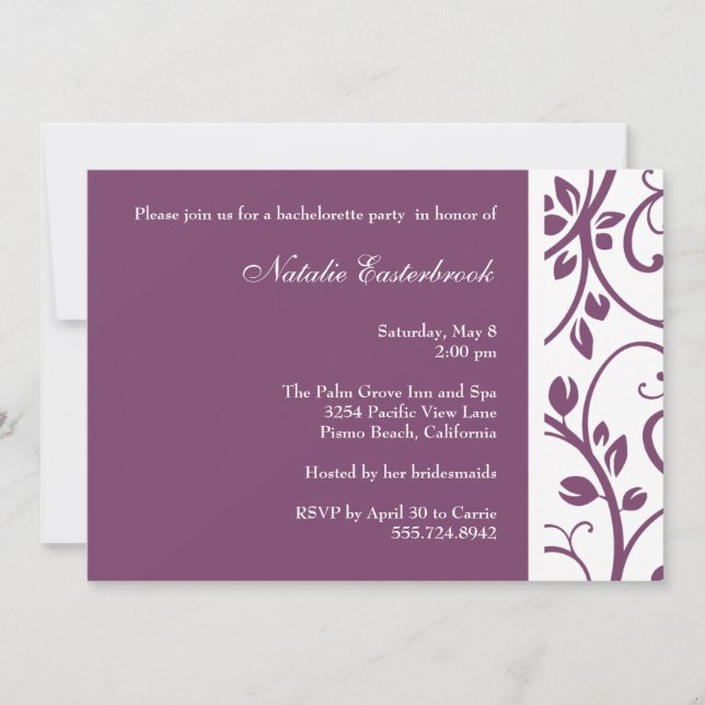 Purple Floral Vine Bachelorette Party Invitation (Front)