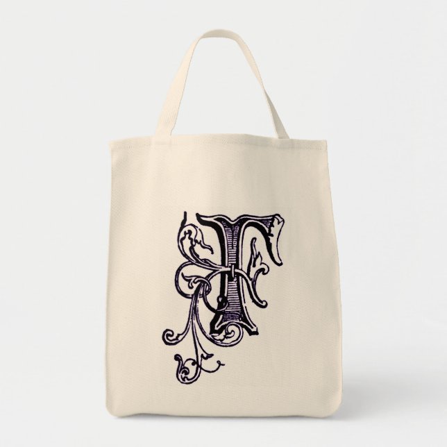 Purple Floral Vine Monogram 'F' - Bag (Front)