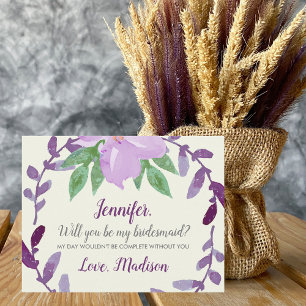 Purple Floral Vine Will You Be My Bridesmaid Invitation