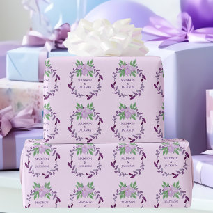 Purple Floral Vine Wreath Custom Wedding Wrapping Paper
