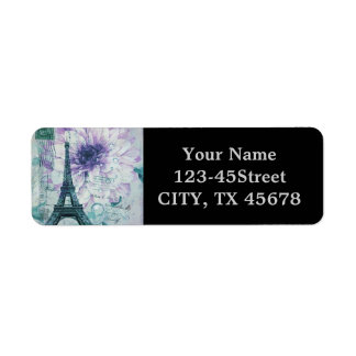 purple floral Vintage Paris Eiffel Tower Return Address Label