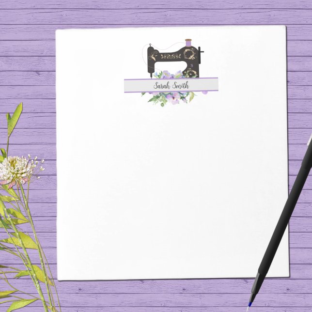 Purple Floral Vintage Sewing Machine Personalised  Notepad (Creator Uploaded)