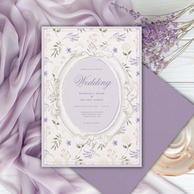 Purple Floral Vintage Whimsical Wedding Invitation (Creator Uploaded)