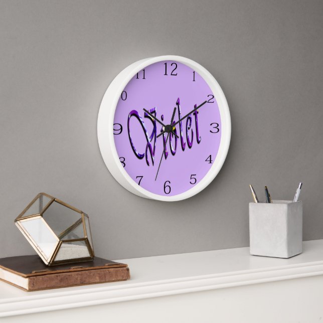 Purple Floral Violet Name,  Clock (Office)