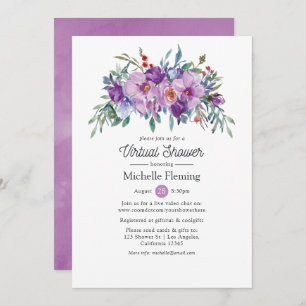 Purple Floral Virtual Baby or Bridal Shower Invitation