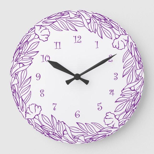 Purple Floral Wall Decor Clock (Front)